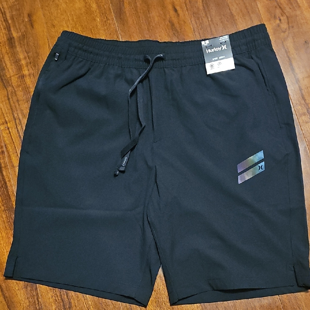Hurley Black Athletic Shorts with Elastic Waistband